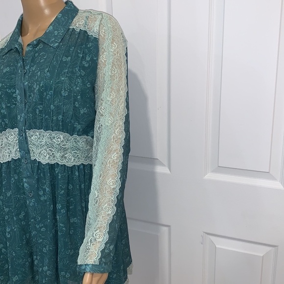 FREE People green combo Sheer Romance Mini Dress size Small - Picture 5 of 16